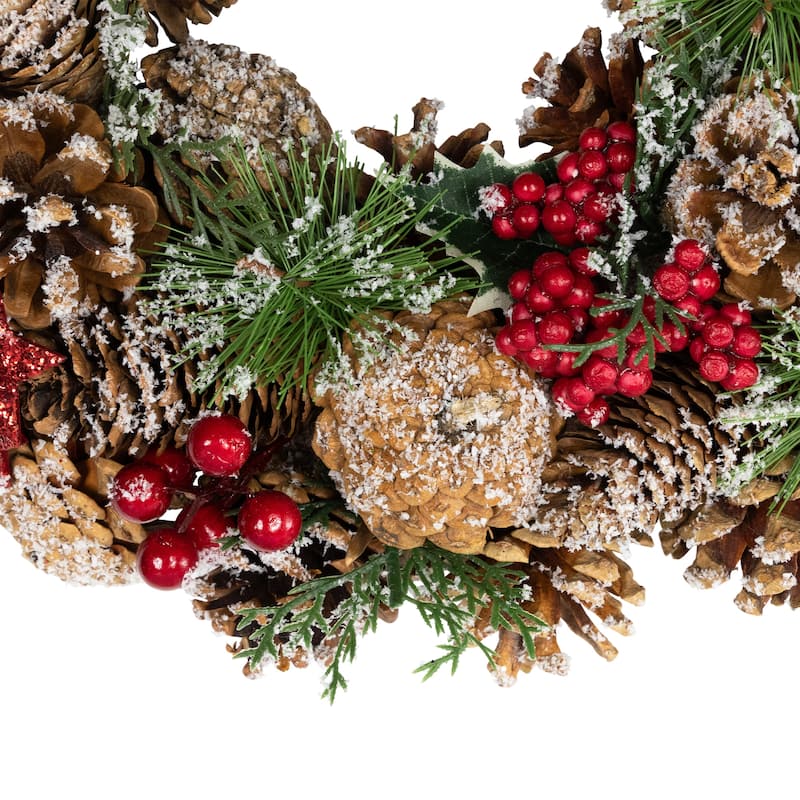 Flocked Pinecones and Glittered Stars Christmas Wreath - 13.25" - Unlit
