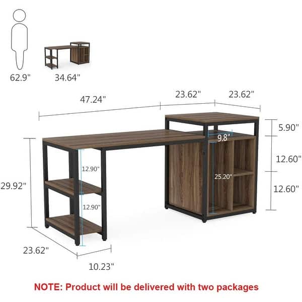 47 Inch Reversible Computer Desk with Storage Shelves CPU Stand for ...