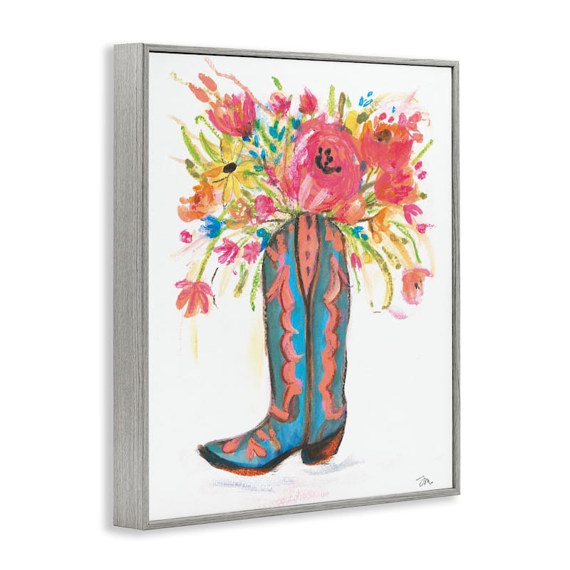 Stupell Floral Cowgirl Boot Pastels Framed Giclee Art Design By Jessica Mingo