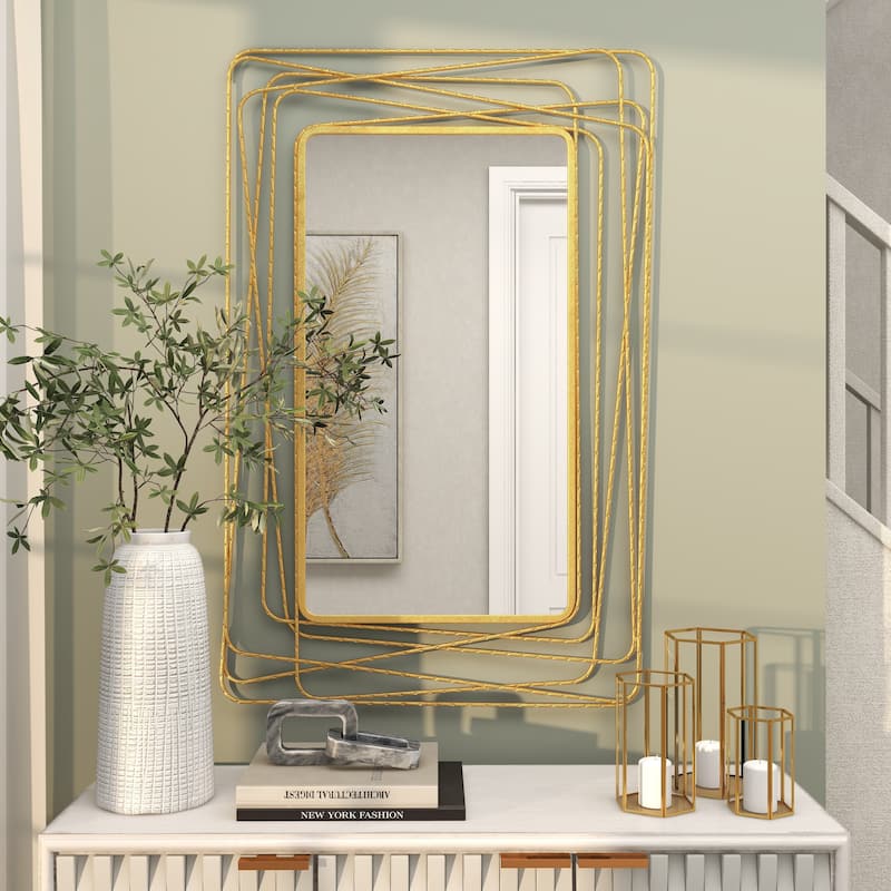 Metal Room Wall Mirror with Thin Metal Rectangle Frame - Gold - Roche River Decor