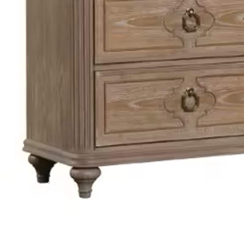 Lyla 7 Drawer Wide Dresser, Rustic Oak Solid Wood, Antique Mirror Panels