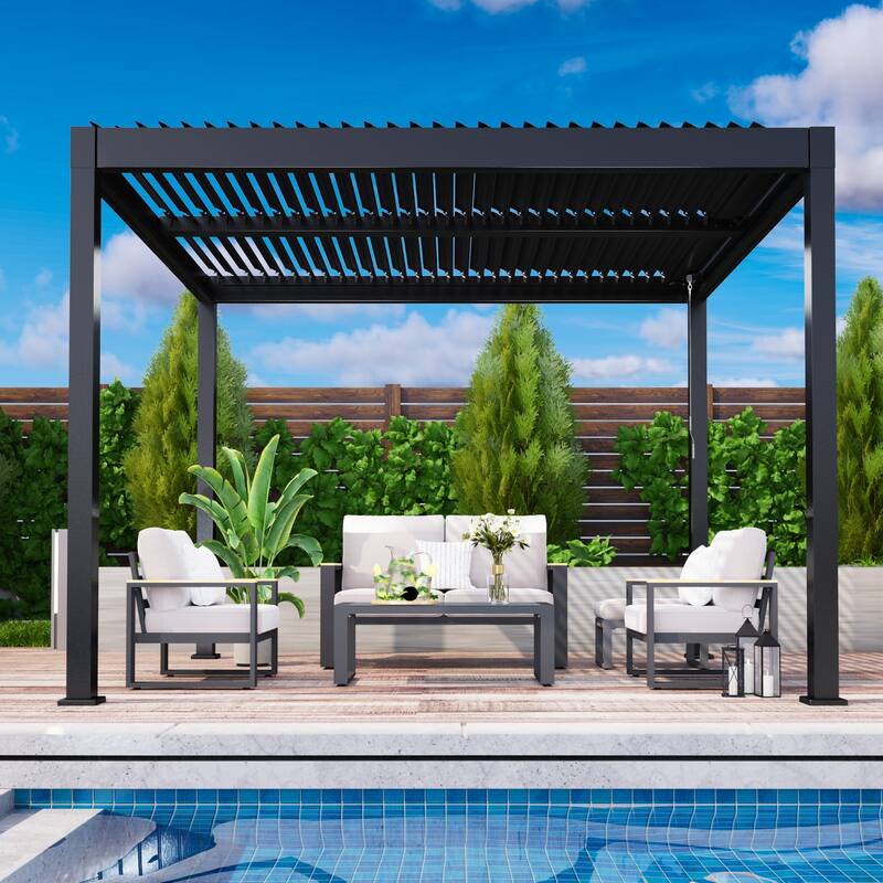 10' x 12' Aluminum Pergola with Adjustable Louvered Roof