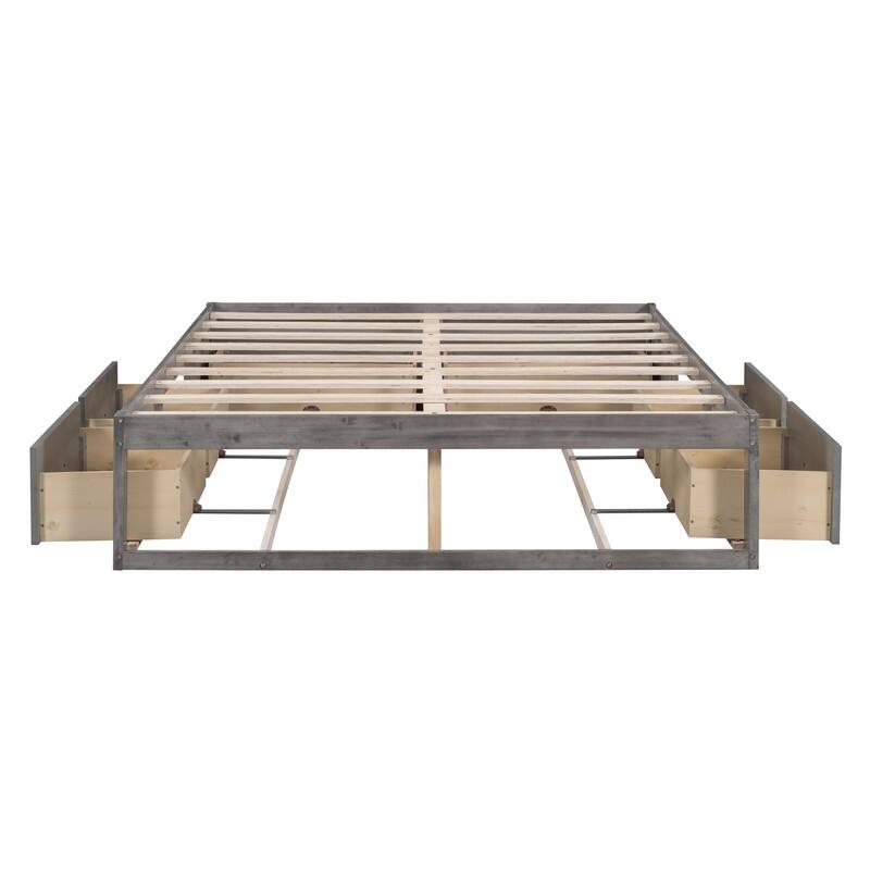Full Size And Queen Size Platform Bed with 6 Storage Drawers,Antique White