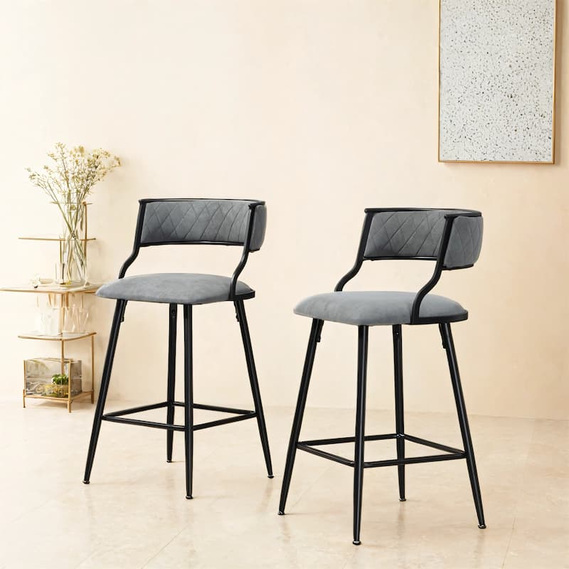 Counter Height Bar Stools PU Cover with Black Powder Coating Base and Footrest Set of 2