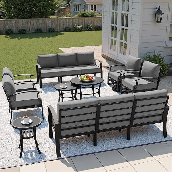 Kullavik Aluminum Outdoor Patio Sectional Sofa Set with Swivel Rocking Chairs and Coffee Table