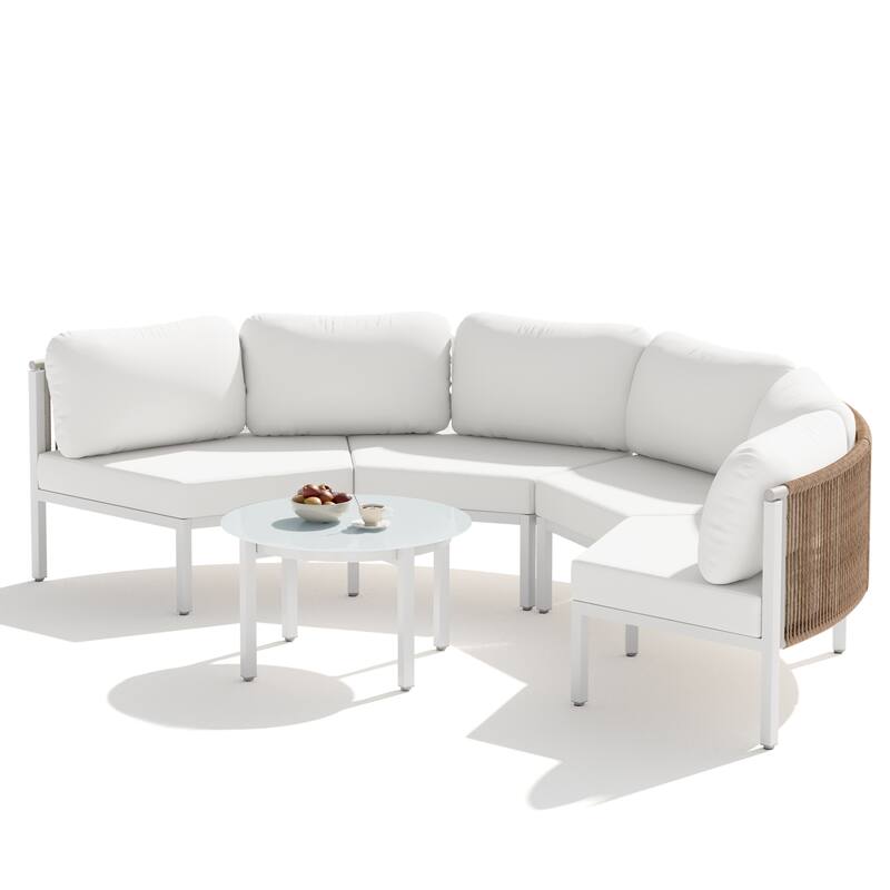 Outdoor Patio Furniture All-Weather Aluminum PE Rattan Wicker Half Round Curved Sofa Sectional Set