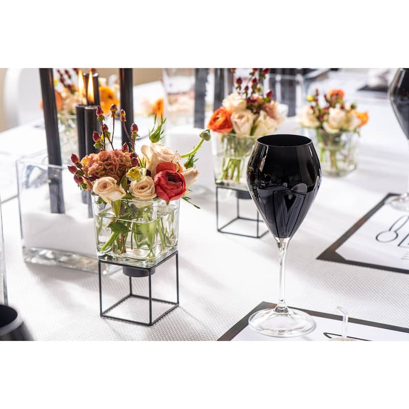 Alice Pazkus Set Of Six Black Wine Glasses With Clear Stem - 3 X 3