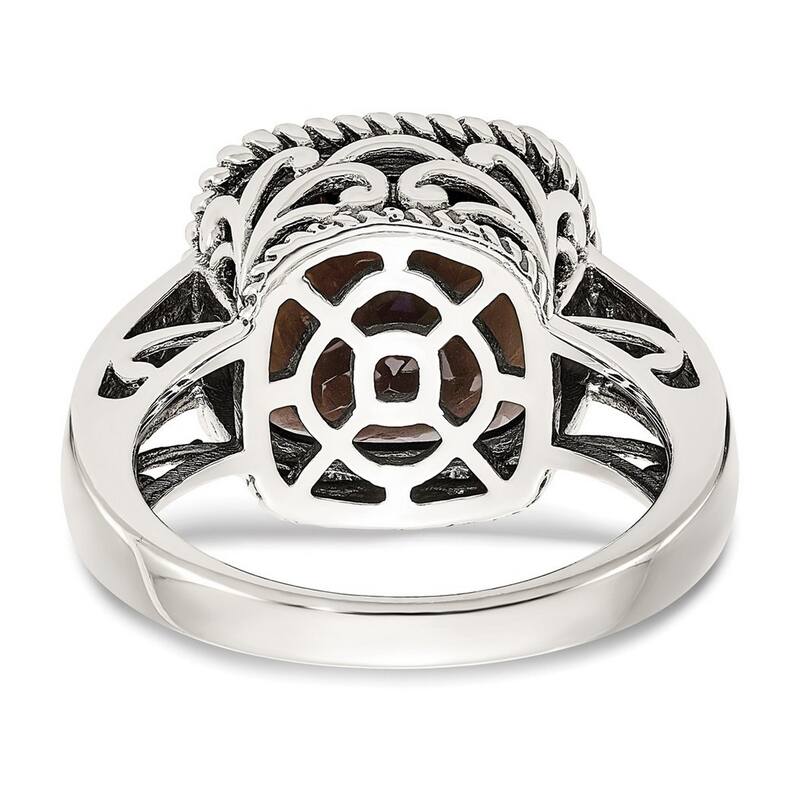 Curata 925 Sterling Silver With 14k Smokey Quartz Ring