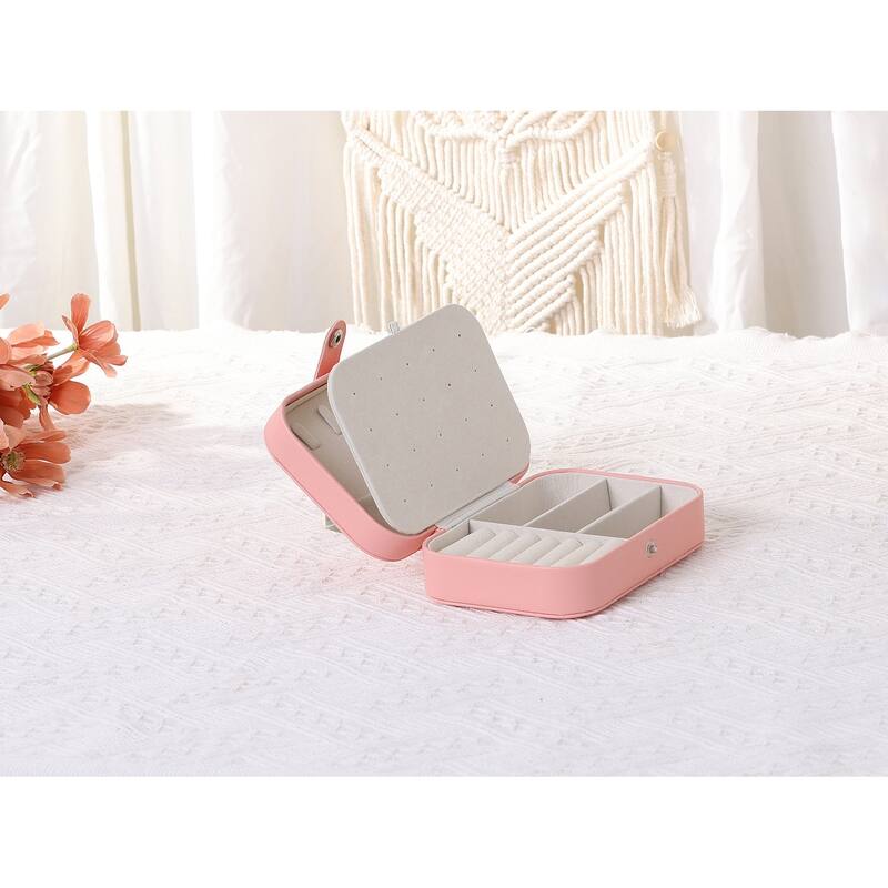 Travel Jewelry Box for Women, Teen Girl Gifts, Portable Leather Jewelry Organizer Case Storage Display Holder - 16x11x5cm