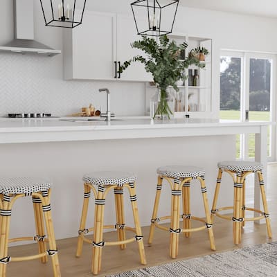 Tobias Black & White Rattan Counter Stool