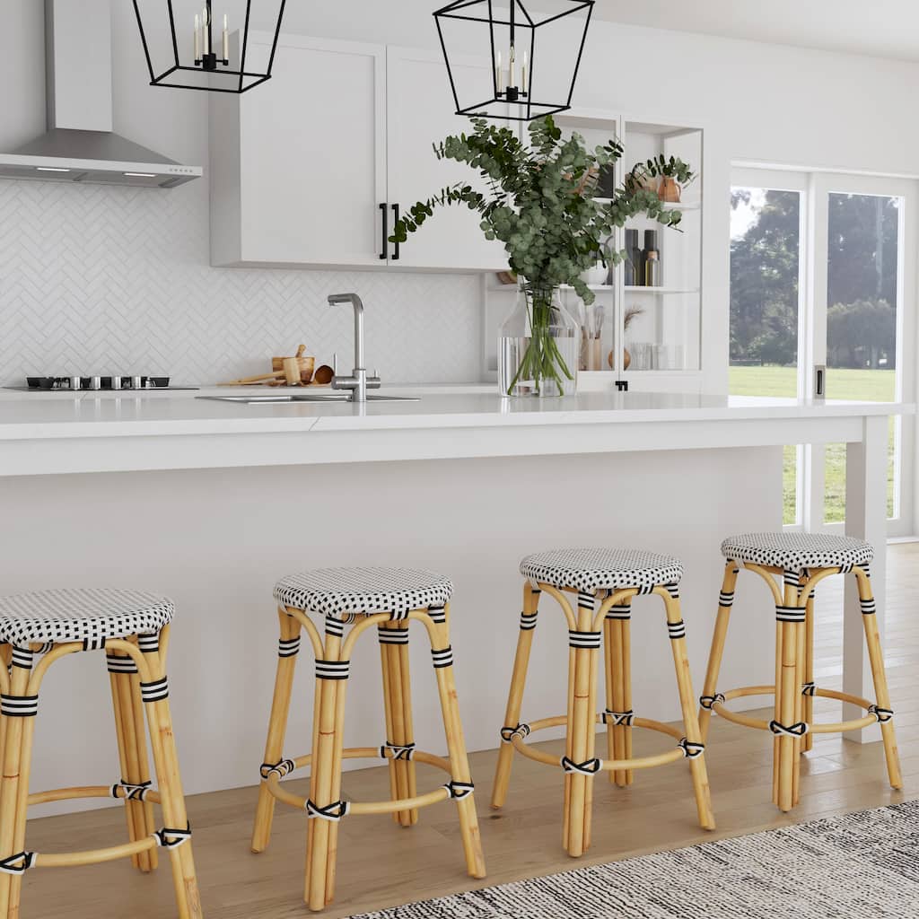 Tobias Black & White Rattan Counter Stool