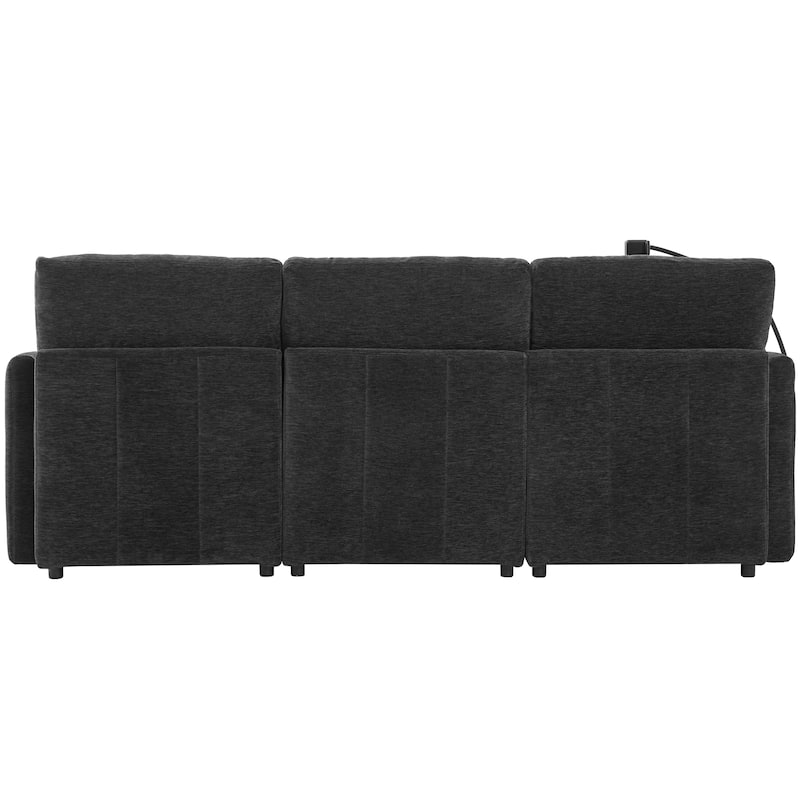 Modular Sectional Sofa with Movable Ottoman Convertible L-Shape or U-Shape Sofa Bed Built-in USB Charging Ports and Phone Holder