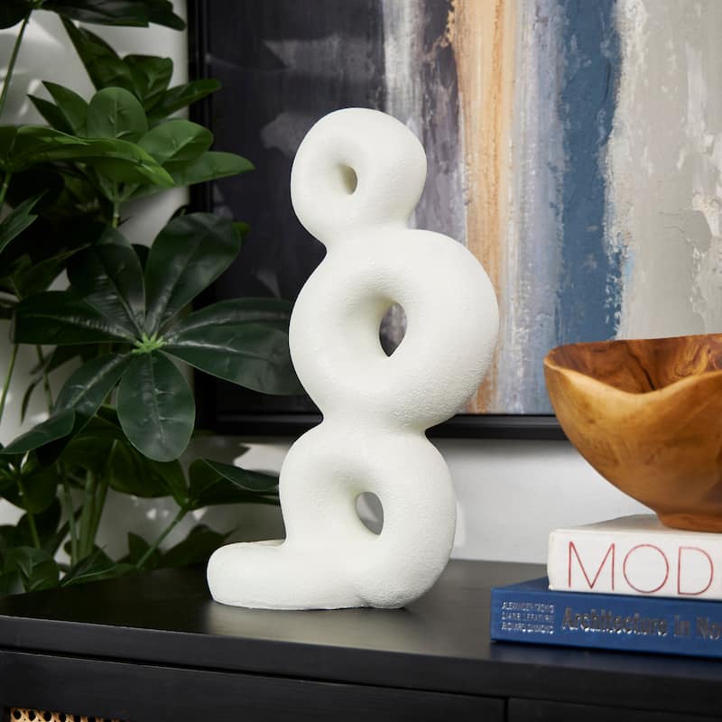 White Resin Stacked Circle Ring Abstract Sculpture - White - 9"W, 14"H