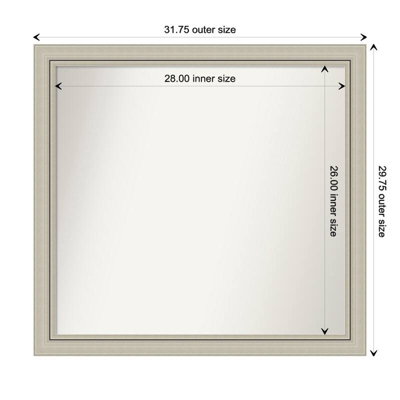 Romano Silver Narrow Framed Non-Beveled Custom Wall Mirror, Bathroom Vanity Mirror - Outer Size: 31.75 x 29.75