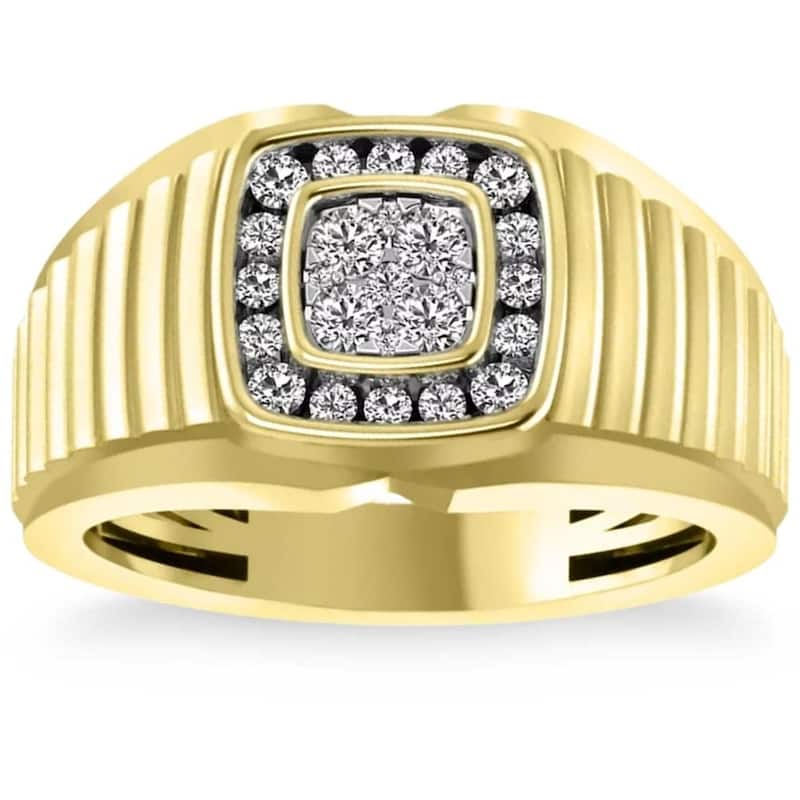 Bliss Diamond 1/2 Ct Mens Diamond Ring Wide Polished Anniversary Band Yellow Gold - 7.5