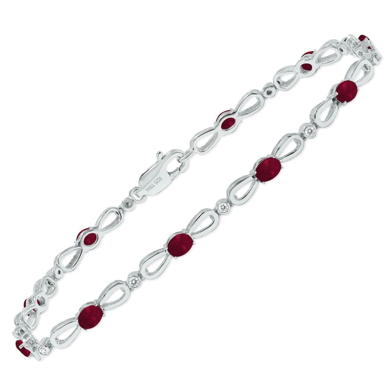 Marquee Ruby and Natural Diamond Ribbon Loop Bracelet in .925 Sterling Silver
