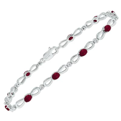 Marquee Ruby and Natural Diamond Ribbon Loop Bracelet in .925 Sterling Silver