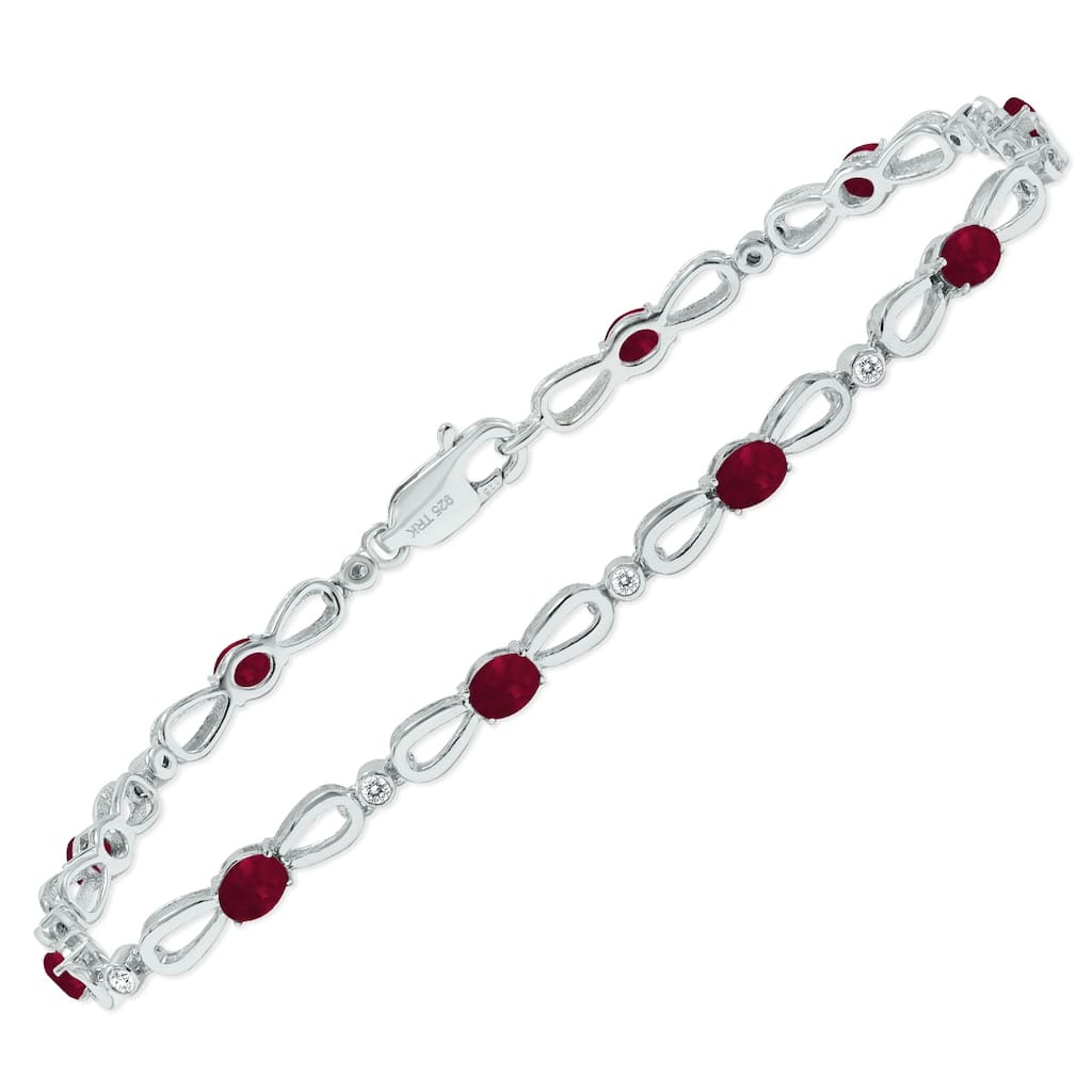 Marquee Ruby and Natural Diamond Ribbon Loop Bracelet in .925 Sterling Silver
