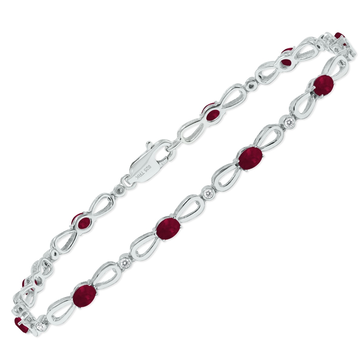 Marquee Ruby and Natural Diamond Ribbon Loop Bracelet in .925 Sterling Silver