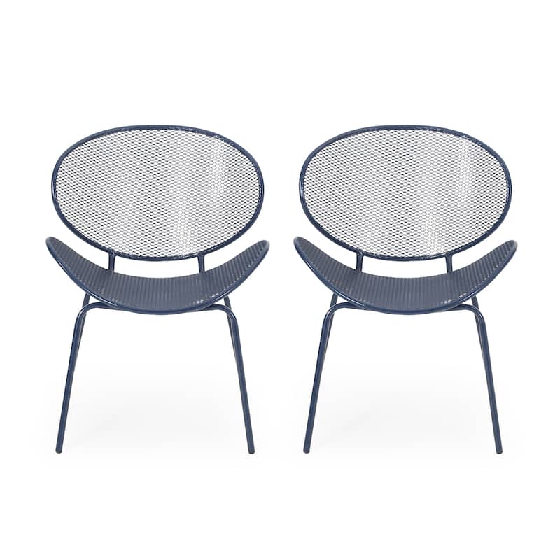 Elloree Outdoor Dining Chairs (Set of 2) by Christopher Knight Home - Mattte Navy Blue