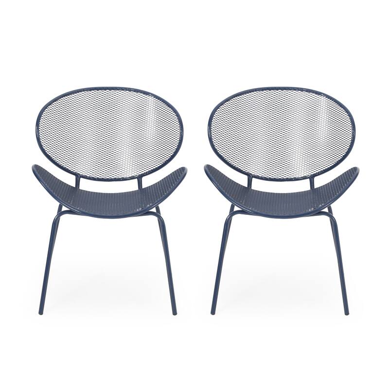 Roomfitters Elba Outdoor Curvaceous Iron Patio Chairs with Slat Design, Modern Metal Armchair, Set of 2