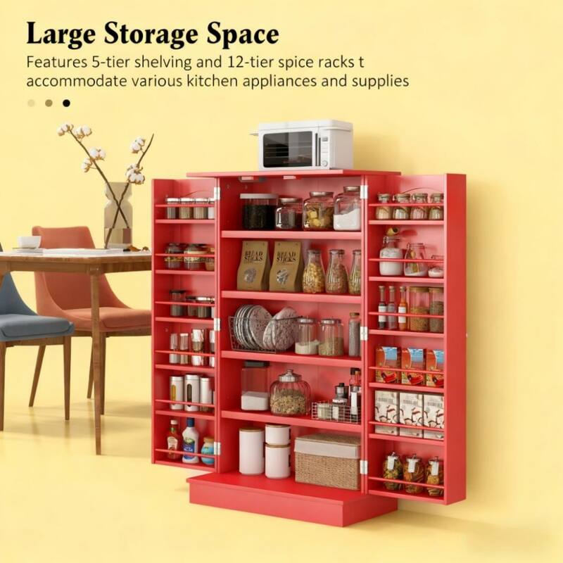 5-Tier Adjustable Storage Pantry Cabinet with Door Shelves and Double Doors