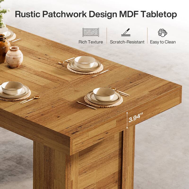 63'' Farmhouse Dining Table for 6, Rectangle Wooden Kitchen Table