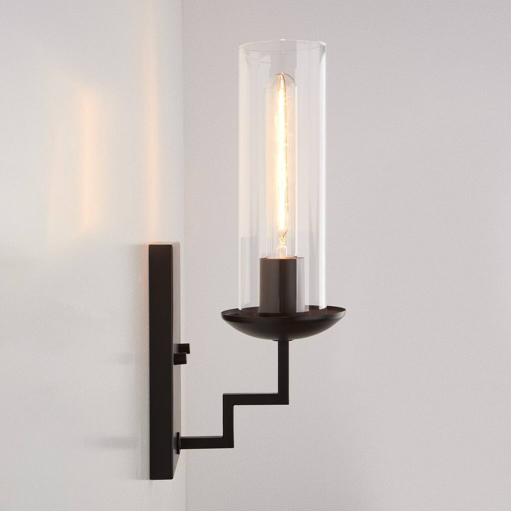 Wall Sconce Black Base Cylinder Glass Shade - 3.9'' x 0.78'' x 14.5'' (L x W x H)\