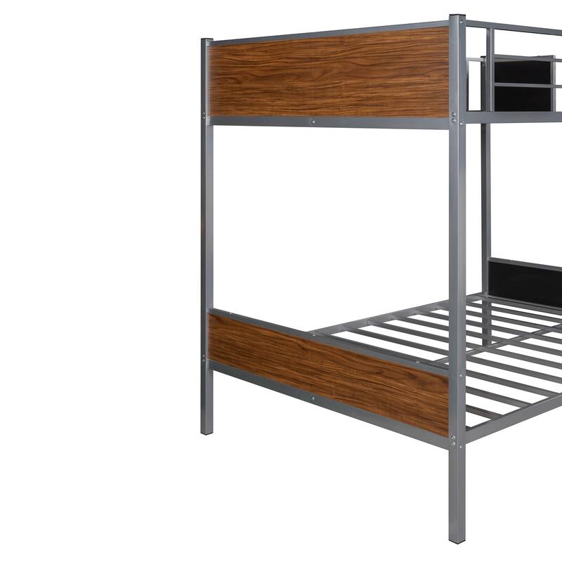 Full-over-full bunk bed modern style steel frame bunk bed with safety rail, built-in ladder for bedroom,dorm,adults