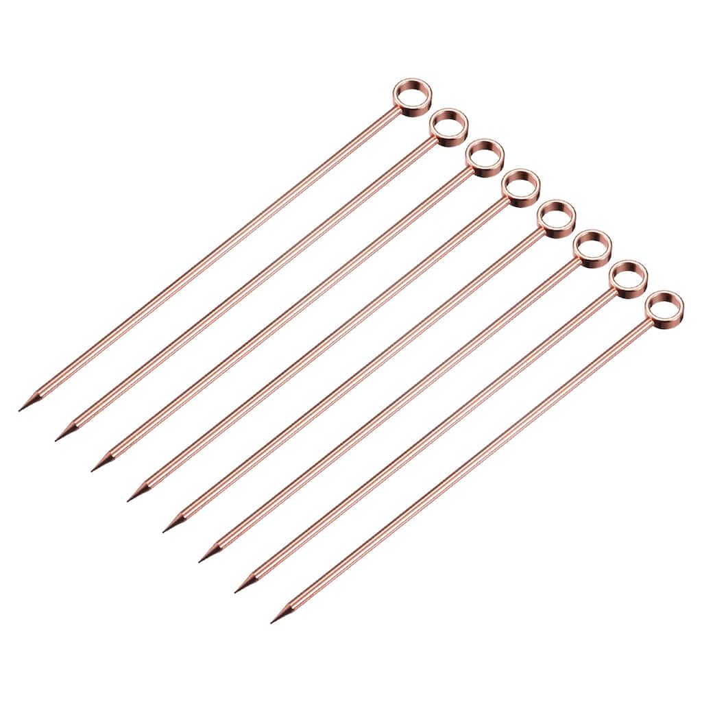 Metal Cocktail Picks 8Pcs, Reusable Cocktail Toothpick Circle Shape - Rose Gold - 11 cm/ 4.3 inches