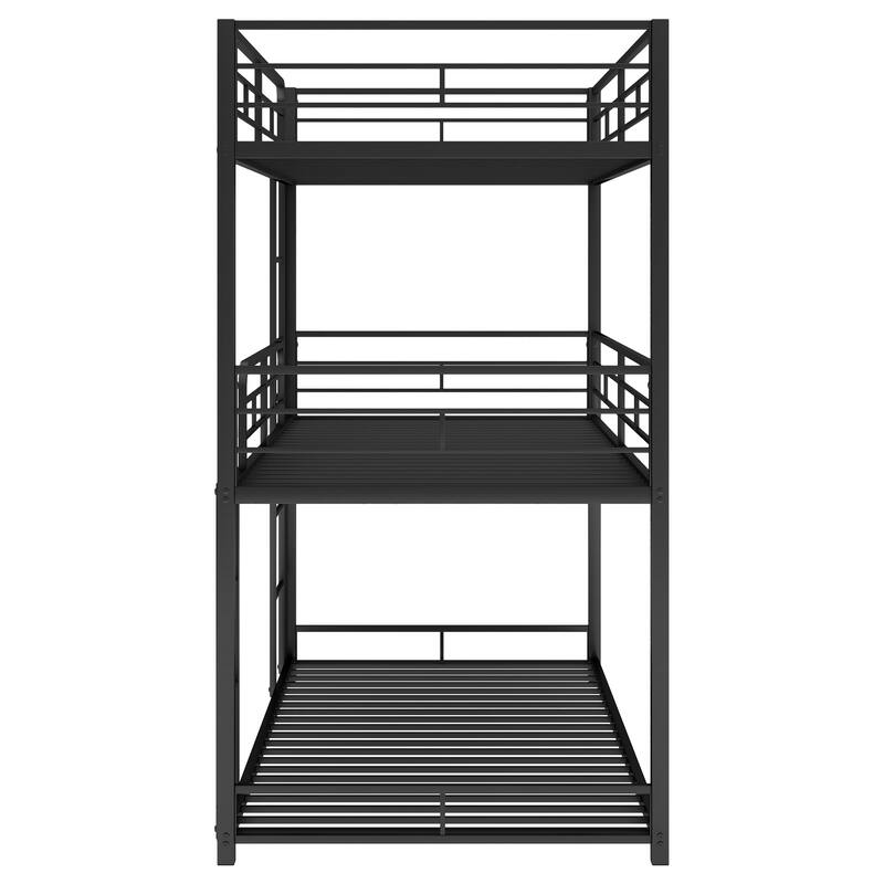 Triple Bunk Bed Metal Structure Bedframe Sturdy Steel Slat Support Easy Assembly for Dorm Multi-Child Families