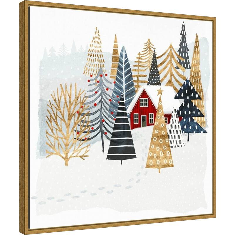 Christmas Chalet I Tree by Victoria Borges Framed Canvas Wall Art