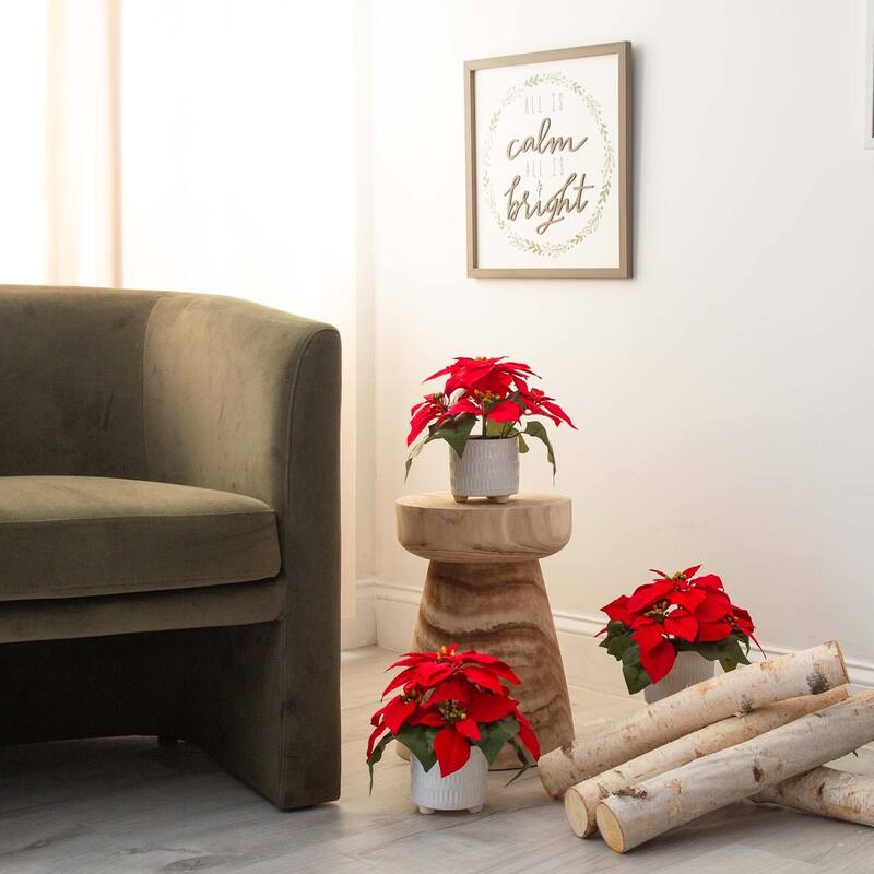 Poinsettia Christmas Artificial Floral Arrangements - 9" - Set of 3
