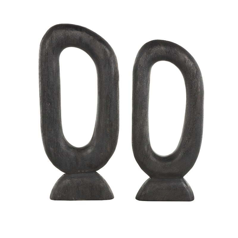 Mango Wood Abstract Cutout Oval Sculpture - Set of 2 Black - Roche River Decor - 2"W x 9"L x 20"H