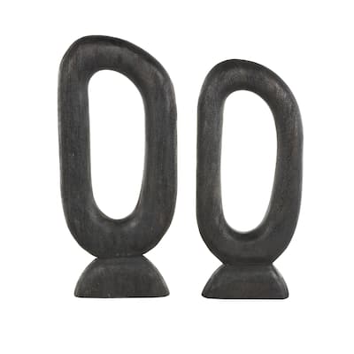 Mango Wood Abstract Cutout Oval Sculpture - Set of 2 Black - Roche River Decor - 2"W x 9"L x 20"H