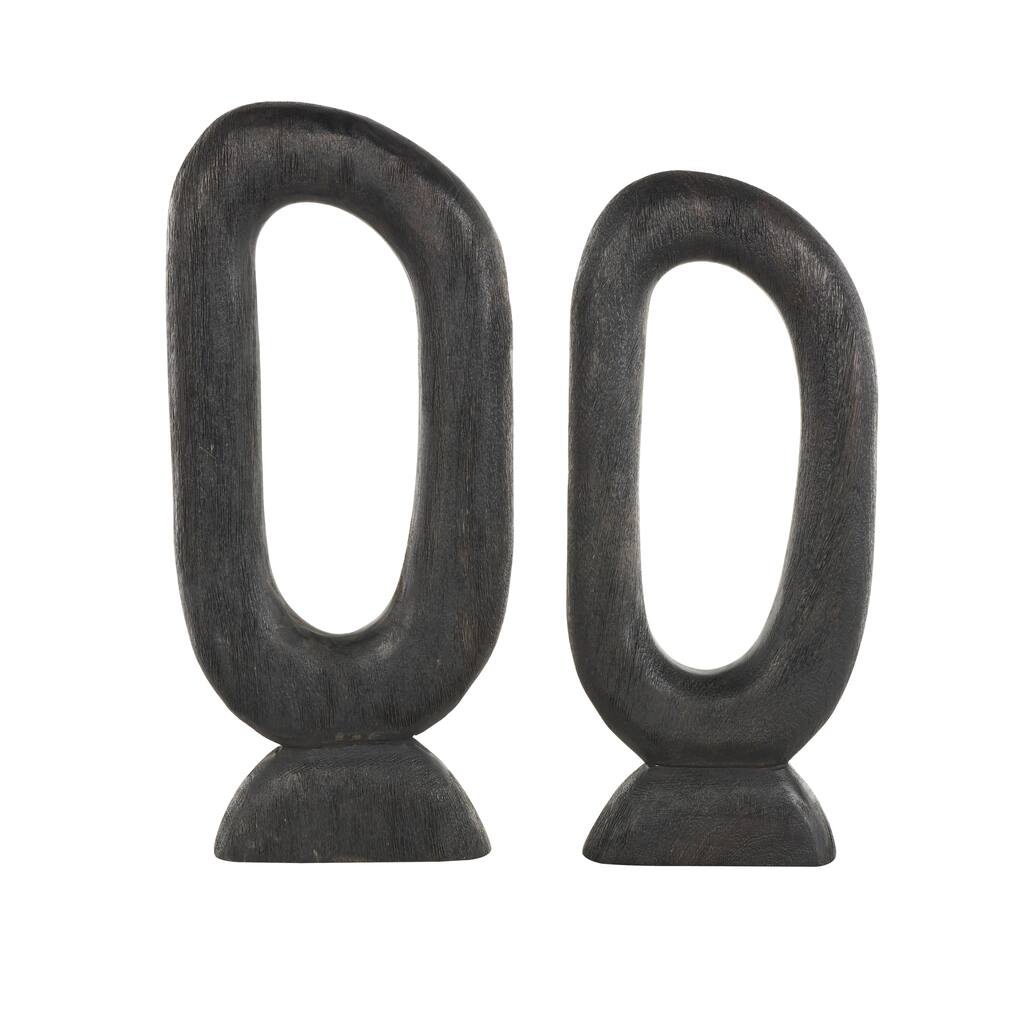 Mango Wood Abstract Cutout Oval Sculpture - Set of 2 Black - Roche River Decor - 2"W x 9"L x 20"H