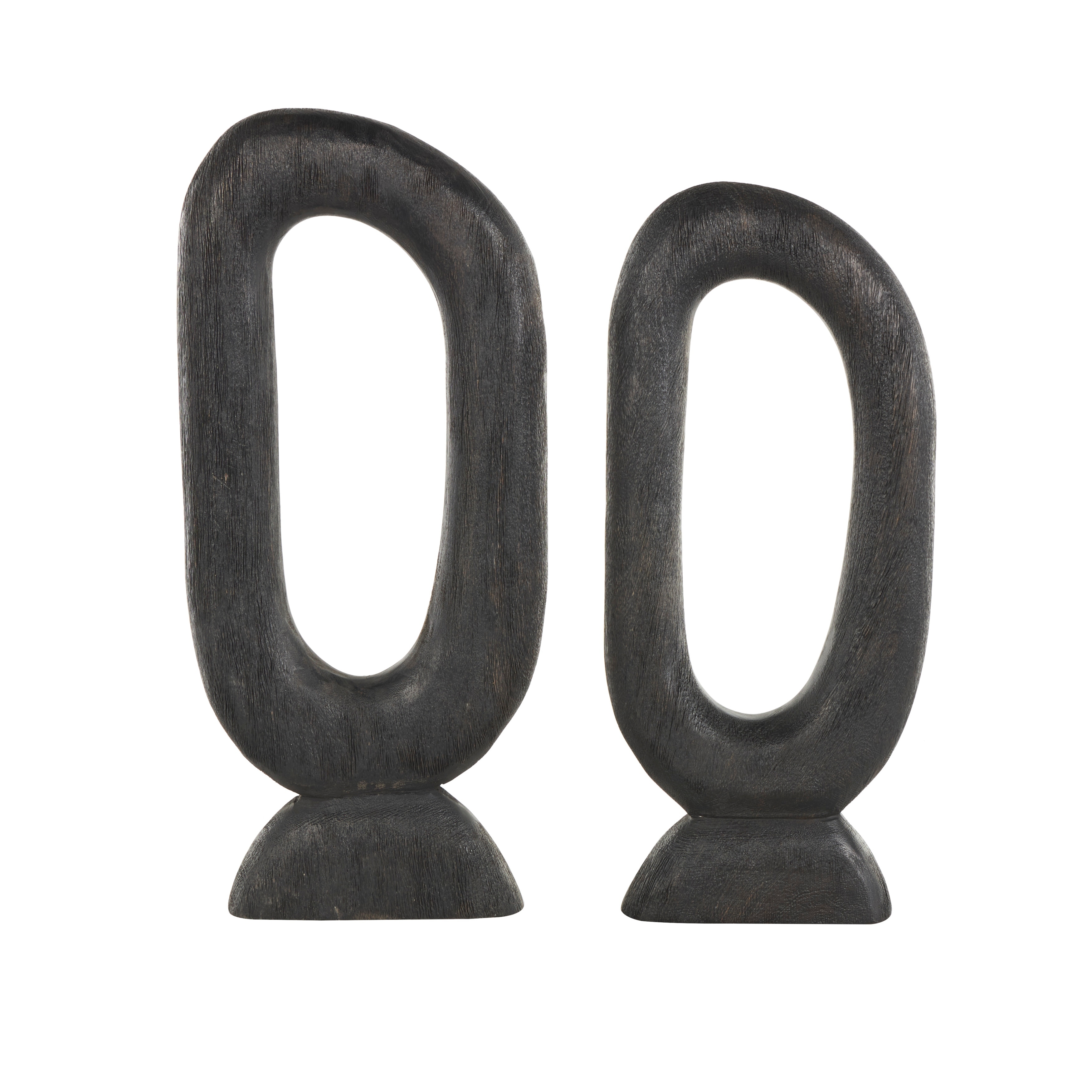 Mango Wood Abstract Cutout Oval Sculpture - Set of 2 Black - Roche River Decor - 2"W x 9"L x 20"H