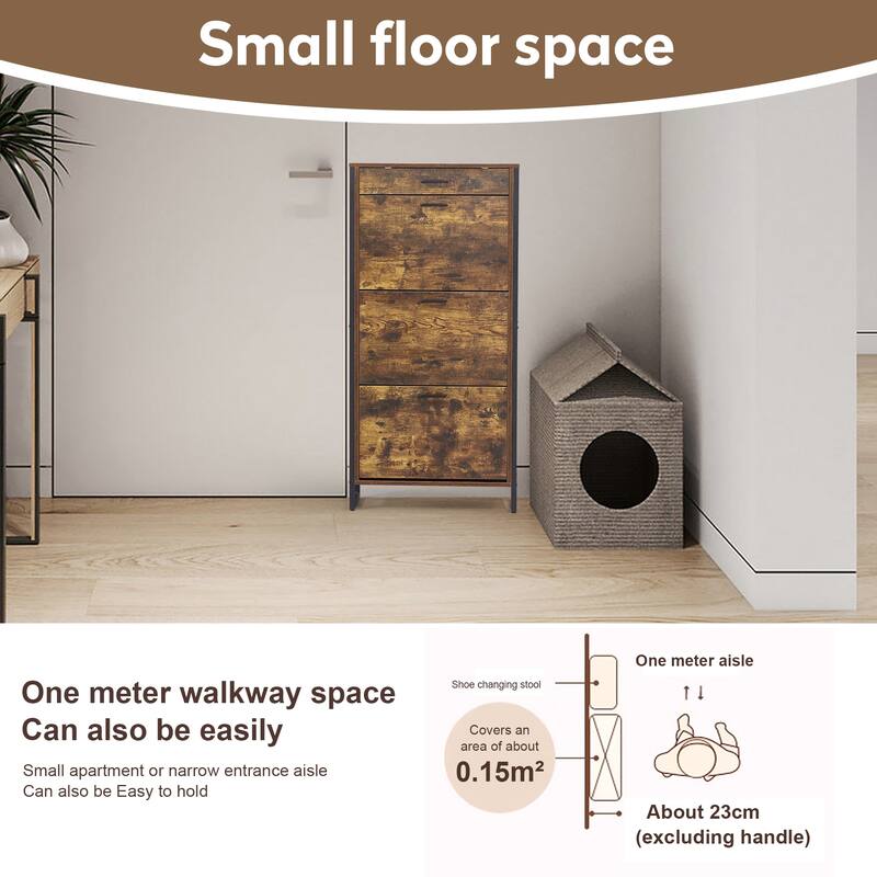 25.6" Slim Shoe Storage Cabinet with 3 Flip Drawers and 1 Drawer, Freestanding Entryway Shoe Organizer for Small Spaces