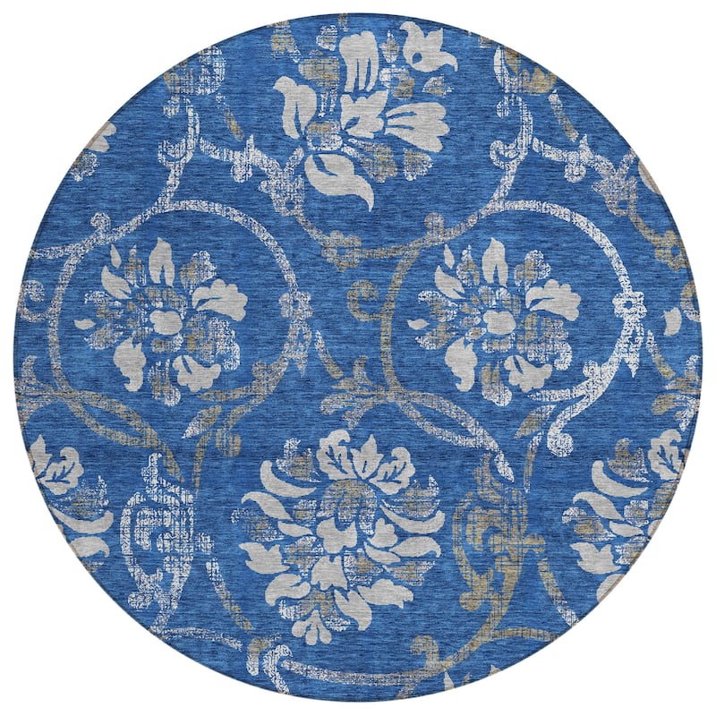 Machine Washable Indoor/ Outdoor Chantille Floral Scroll Rug