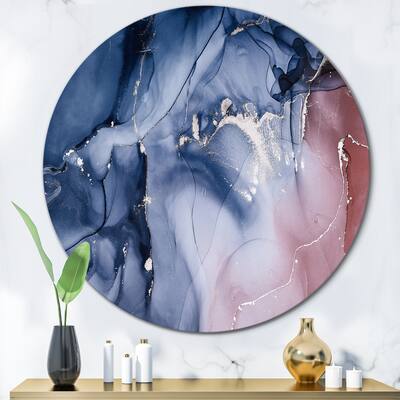 Designart 'Blue And Pink Marble Ink Clouds V' Modern Metal Circle Wall Art
