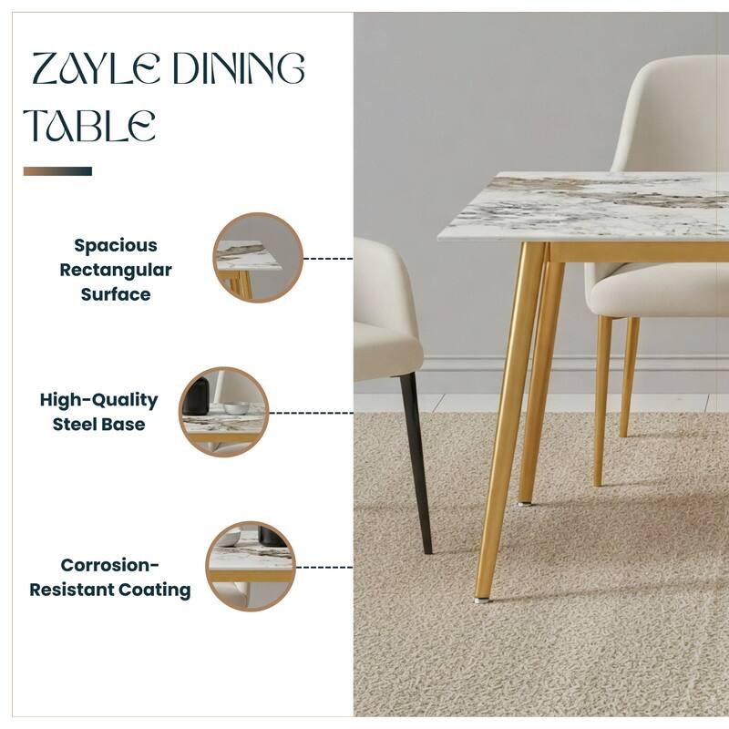 Zayle Dining Table with a 71" Rectangular Top and Gold Steel Base