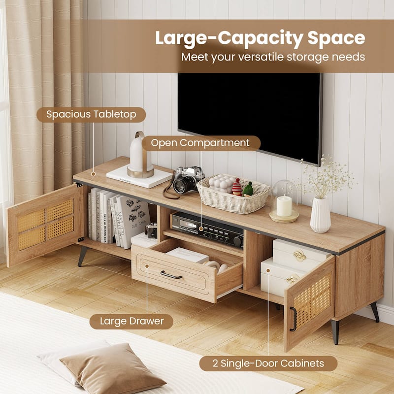 Costway Boho TV Stand for 65 Inch TVs Modern Entertainment Center with - See Details