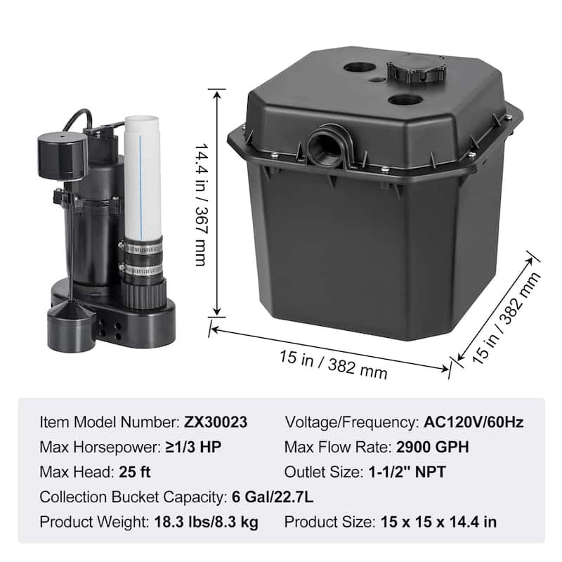 Utility Sink Pump System with 6 Gallon Basin, Automatic Utility/Laundry Sink Pump