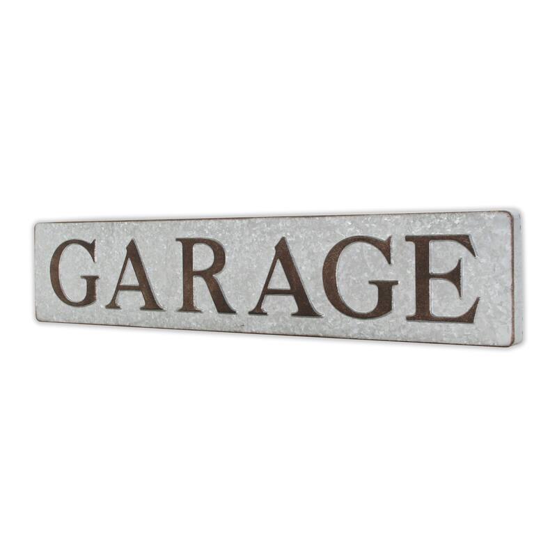 HomeRoots 7" X 36" Gray and Brown Garage Galvanized Metal Wall Decor
