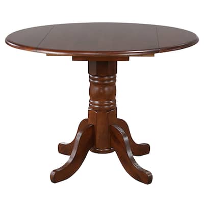 Drop Leaf Round Wooden Dining Table - 42" - Chestnut Brown