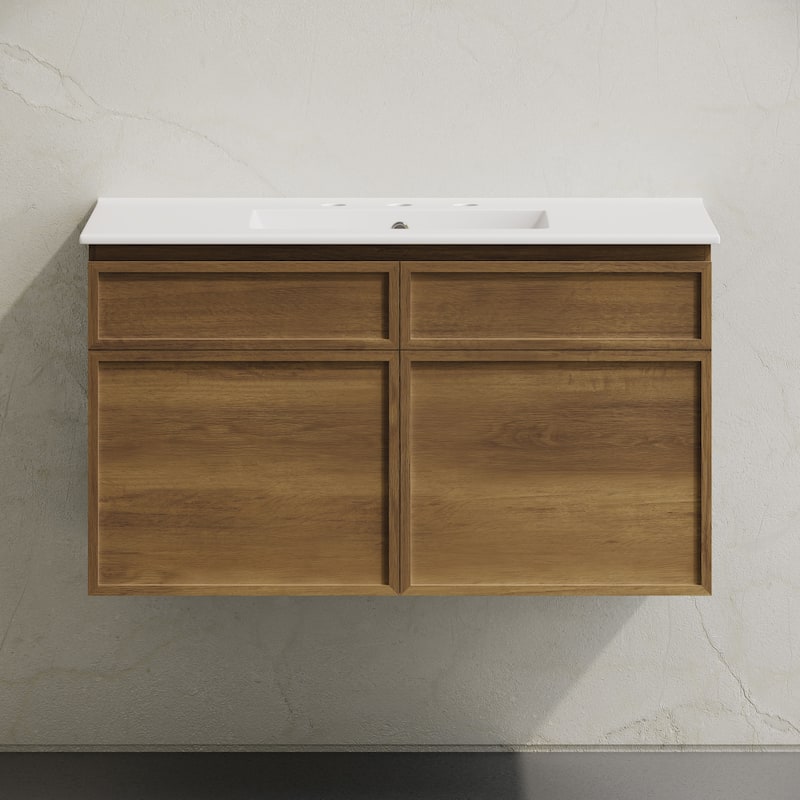 St. Tropez 36" Wall-Mounted Bathroom Vanity In Brown Oak With 3-Hole Widespread Sink Top - 36