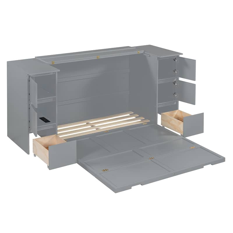 Merax Murphy Bed with Drawers and Cabinets