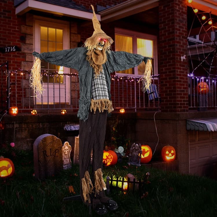 Brown-Black Metal Fabric 7ft Animated Halloween Scarecrow Decoration
