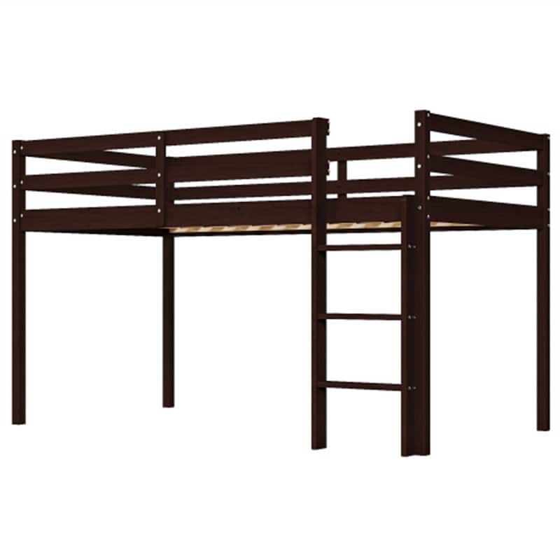 Solid Wood Toddler Platforms Loft Bed Twin Size With Stairs - Brown