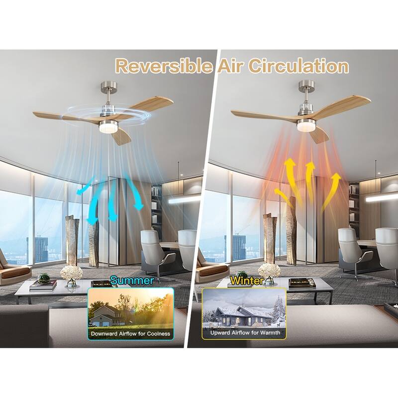 48 Inch Wood Ceiling Fan with Light and Remote/Smart App Control, Dimmable Lights Included